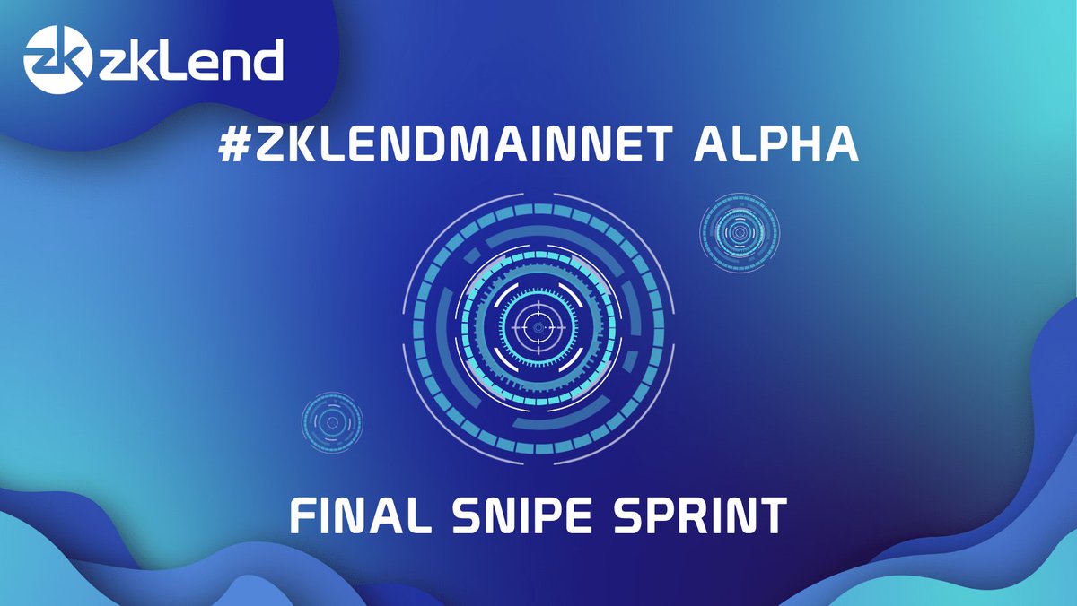 🥳Zenders! It will soon be one month marking #zkLendMainnet Alpha.

⚡As a final ‘zend’, we’re proud to present our FINAL SNIPE SPRINT.

🦾For 1 week, complete as many limited-time snipe challenges to win all sorts of cool prizes.

⏩Details: shorturl.at/ehpCG
