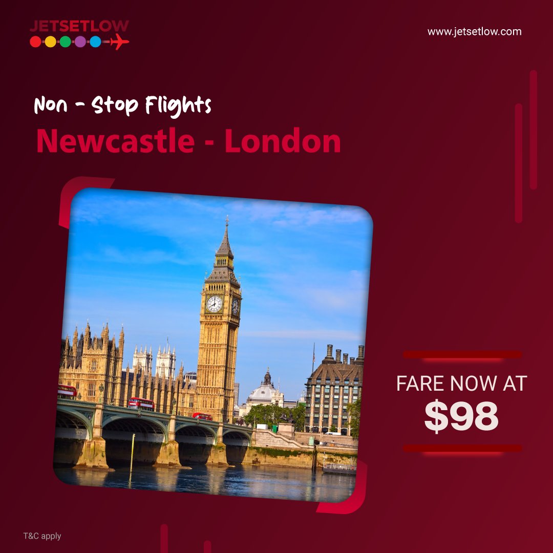 Non Stop Flight To London
Flight from Newcastle
Book with us and Get best price fare on flight Tickets

#offers #unitedstates #frankfurt #unitedkingdom #booking #jetsetlow #london #londonlife #londoncity #londoncitylife #city #newcastle #newcastlensw #newcastlecity #newcastlelife