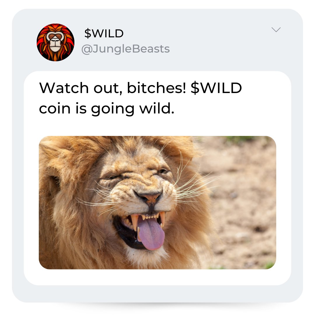 JungleBeastsNFT's tweet photo. 📢 Our memecoin $WILD has reached 1000 followers!  We're giving away $WILD airdrops in the next 6 hours!

🎁 Drop your wallet address in the comments and tag 3 friends to receive an airdrop.

⏰Giveaway is only live for 6 hours. Get your $WILD and let the fun begin!

#memecoins https://t.co/zCnmHyd2tH