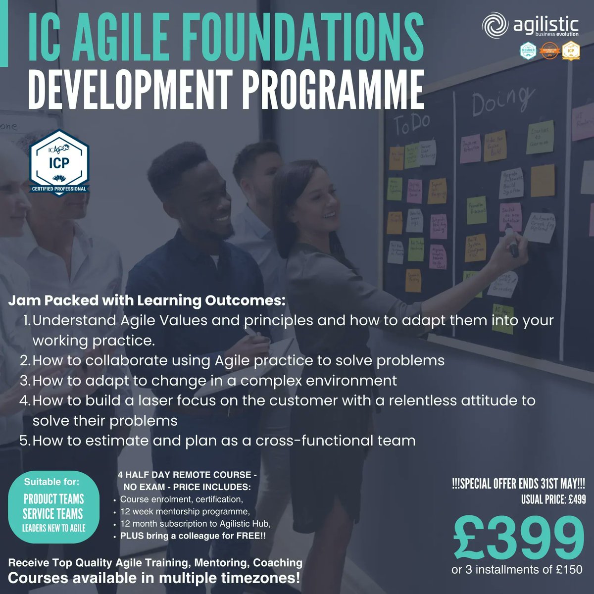 agilistic's tweet image. Level up your Agile skills with our Agile Foundations Programme!
Don&apos;t miss out on this last chance offer ending on May 31st. Enroll now for course certification, a 12-week mentorship programme and bring a colleague for FREE! #Agilecourse
buff.ly/3qacef7