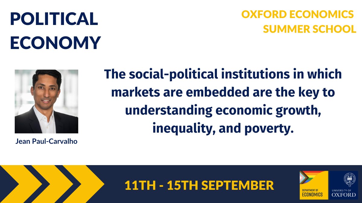 📢Last few spaces remaining Join our Political Economy summer school with Jean-Paul Carvalho to discover more about social-political institutions in which markets are embedded. Find out more here: economics.ox.ac.uk/september-summ…