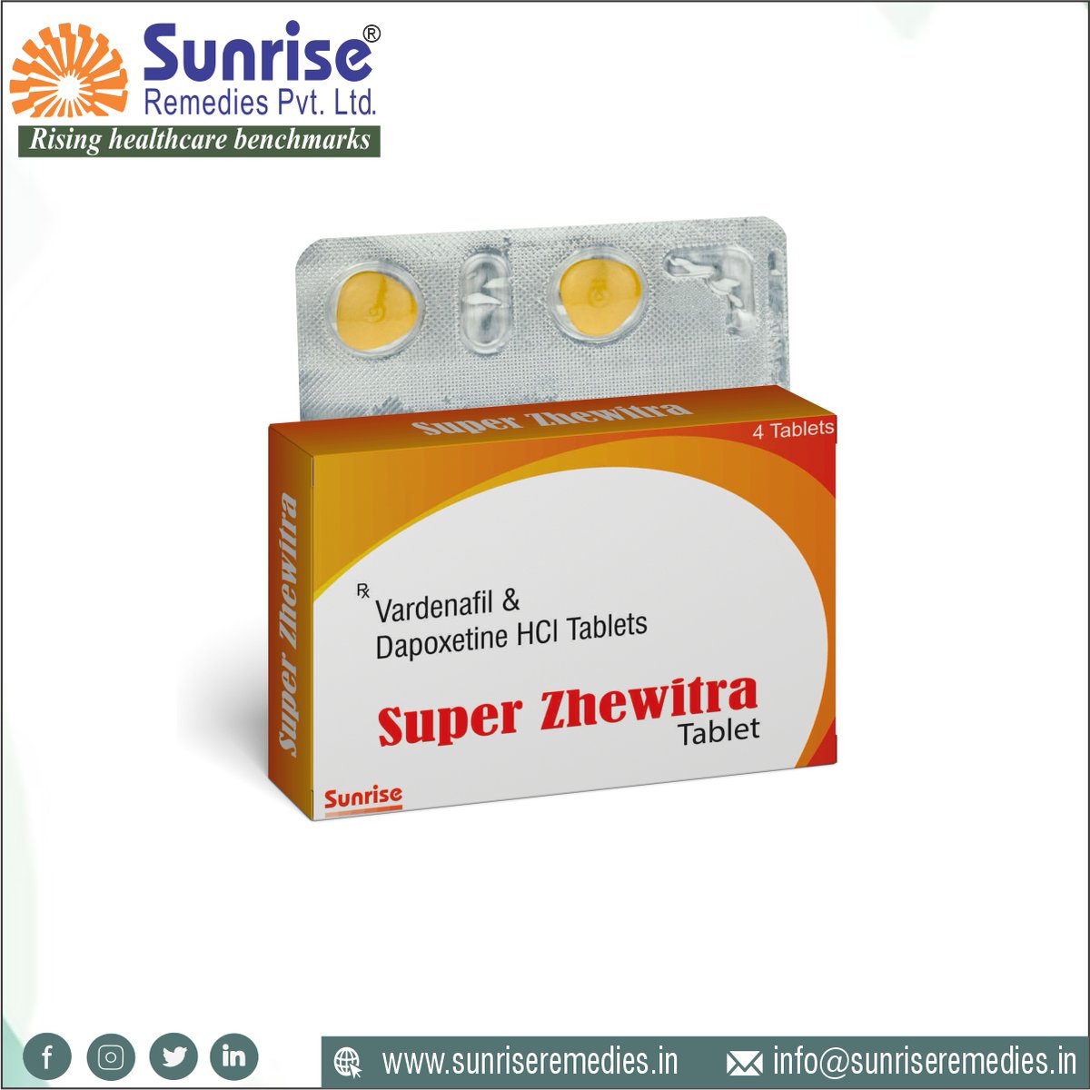 Romantic Lovemaking With #SuperZhewitra Contains Vardenafil & Dapoxetine Most Popular Products From Sunrise Remedies Pvt. Ltd.

Read More: rb.gy/6ql8k

#Vardenafil #Dapoxetine #Avanafil #Udenafil #Tadalafil #Sildenafil #EDProducts #PEproducts #PharmaceuticalCompany