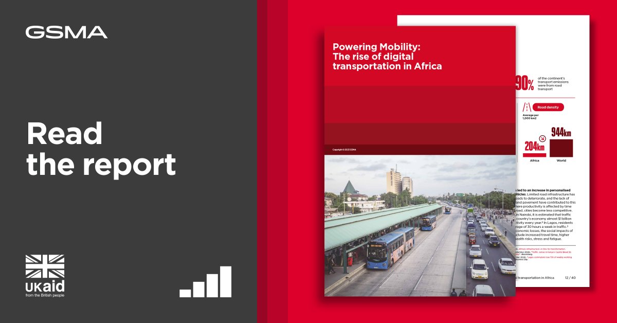 GSMA's tweet image. Rapid urbanisation presents a significant challenge in providing access to essential services, and transportation can be a key enabler. 

Our new report looks at how #digitaltransport in Africa can address these challenges 👉gsma.at/42PqzMs  @FCDOGovUK