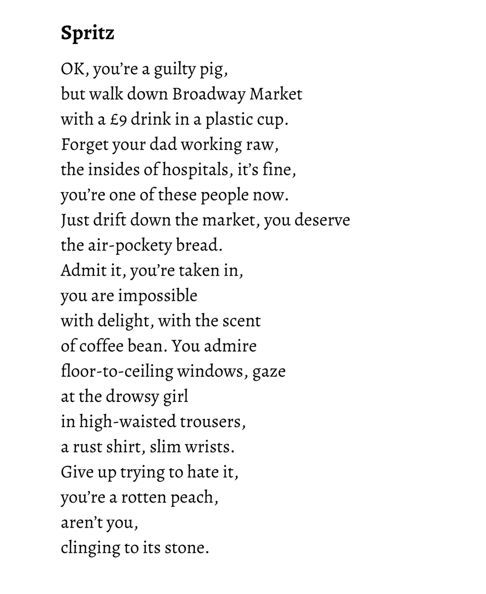 ToastPoetry's tweet image. &apos;Forget your dad working raw,
 the insides of hospitals, it’s fine,
 you’re one of these people now.&apos;

We love @ceciliaknapp’s poetry collection ‘Peach Pig’, here’s one of our favourites from it.

You can see Cecilia performing this Sunday at TOAST 🎟️ tickettailor.com/events/toastpo…