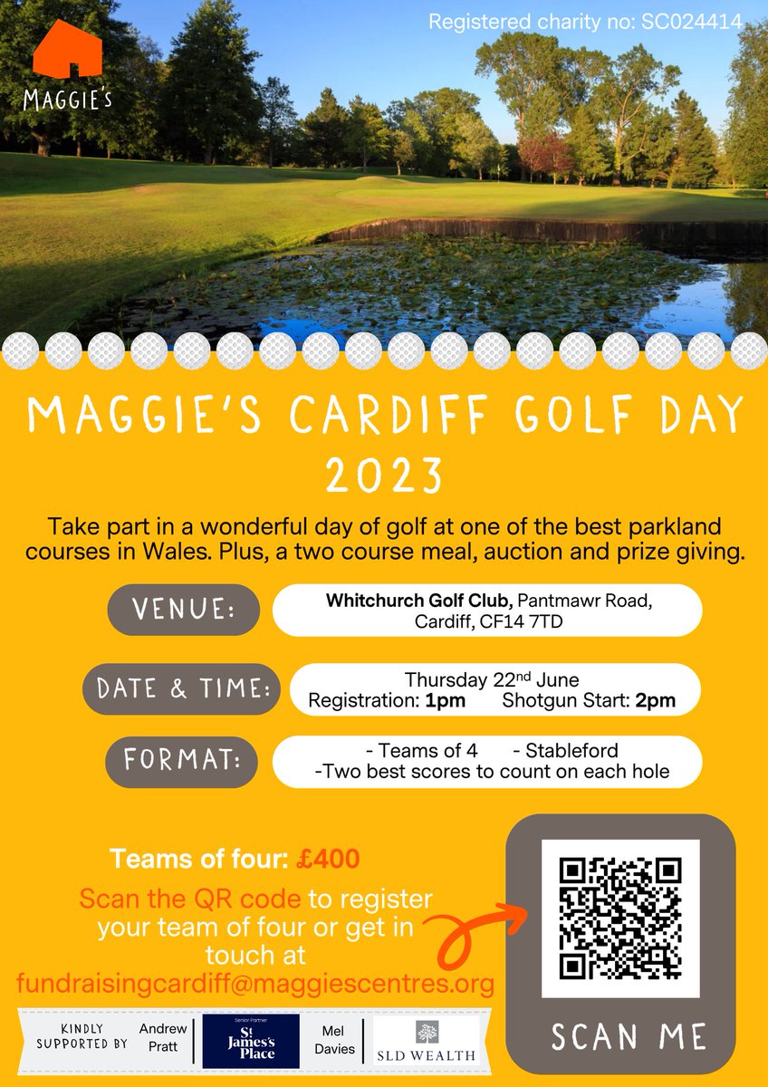 Maggie's (Cardiff) Golf Day, 22 June at Whitchurch Golf Club.

Please help support this amazing charity and enter a team into this event 👇🙏

eventbrite.co.uk/maggies-cardif…

@MaggiesCentres #cancer #golfnetwork #businessnetwork #corporategolf @wales_golf @Glamorgan_G_U @gwentgolf01