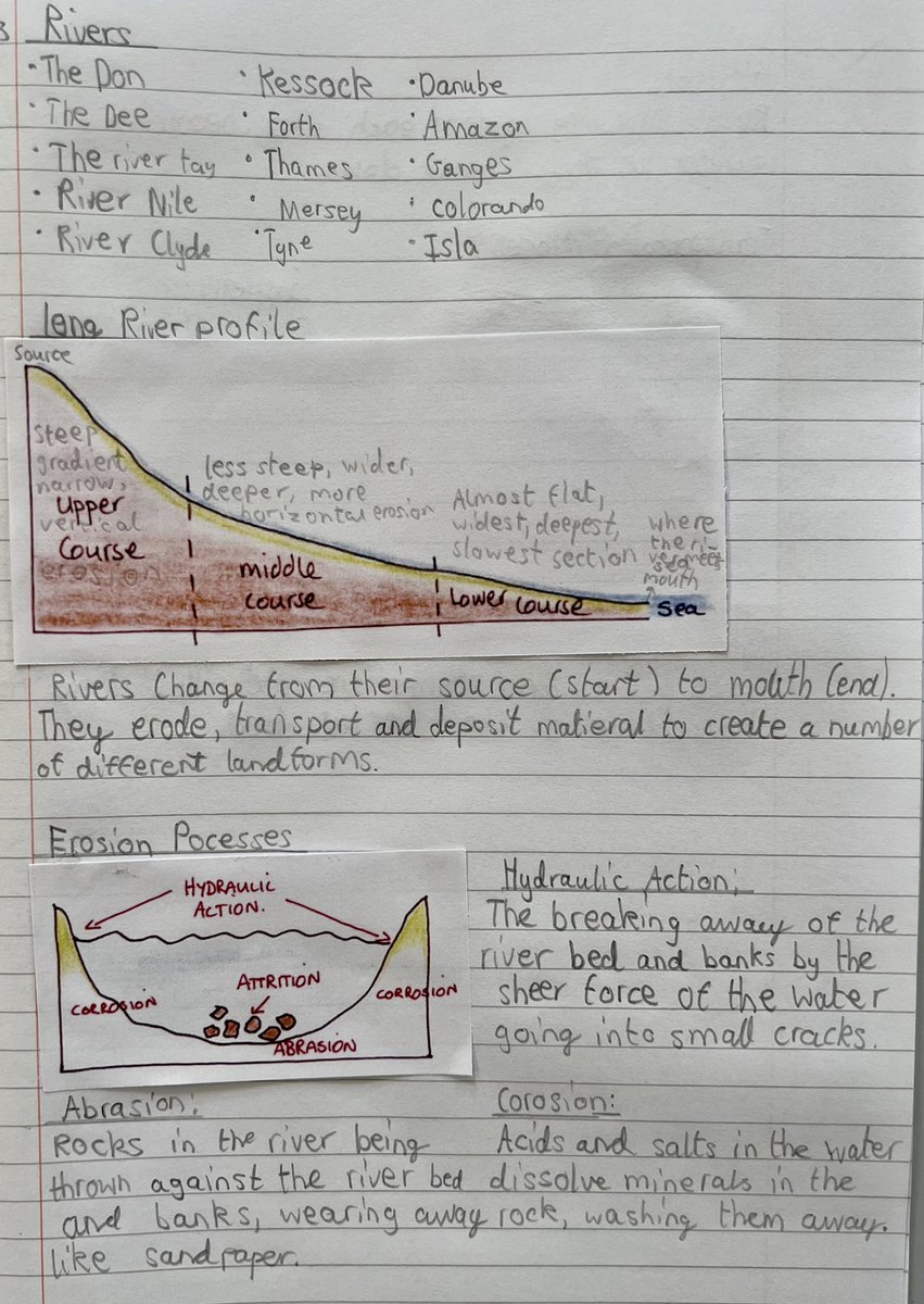 MrSimpsonGeo's tweet photo. New #N5Geographers setting the bar high from the start - taking care to add detail to our notes and pride in our own work to achieve at the highest level! #Rivers #geographyteacher https://t.co/mlzA8kLeYr
