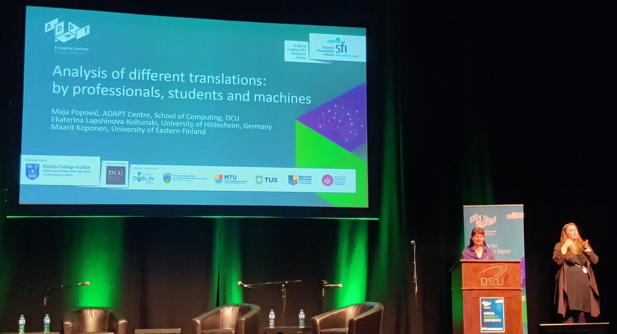 And there she is now, @amelija16mp presenting her work on #MT and the different textual features of different #translation types #ASC2023 @DCU @AdaptCentre
