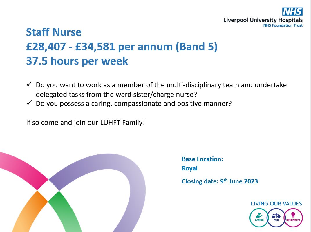 Our Frailty Assessment Unit are looking to recruit staff nurse's.

Do you have experience within relevant clinical setting?

Interested? Click on the link below.

tinyurl.com/dtj59ken

#luhft #liverpooljobs #teamluhft #staffnurse