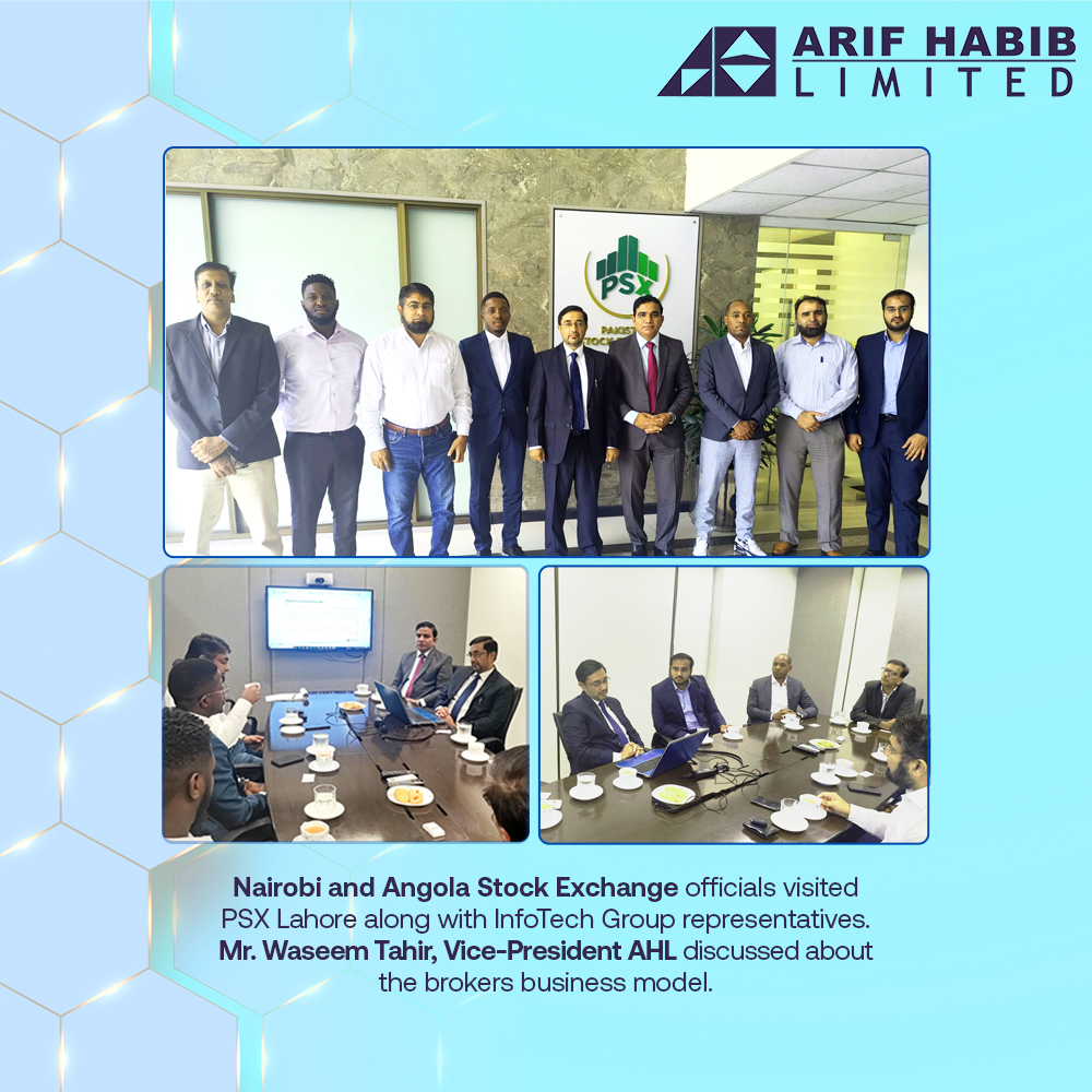 ArifHabibLtd's tweet image. Nairobi and Angola Stock Exchange officials visited @pakstockexgltd (Lahore office) along with the representatives of  @infotechgroup. Mr. Waseem Tahir, Vice President - AHL discussed about the working model of PSX and about brokers business model.
#PSX #SECP #Capitalmarket