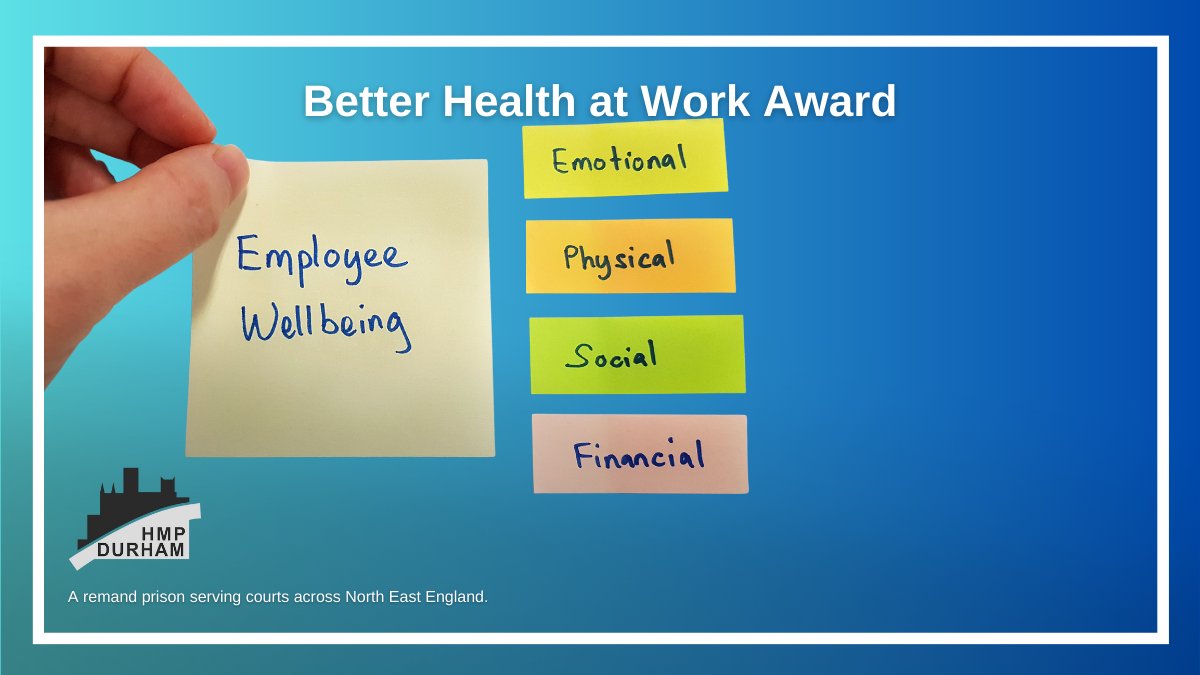 HMP Durham recently joined organisations in County Durham in celebrating wellbeing in the workplace via @bhawadurham. We were delighted to receive a bronze Better Health at Work Award in recognition of our work to support the wellbeing of staff.