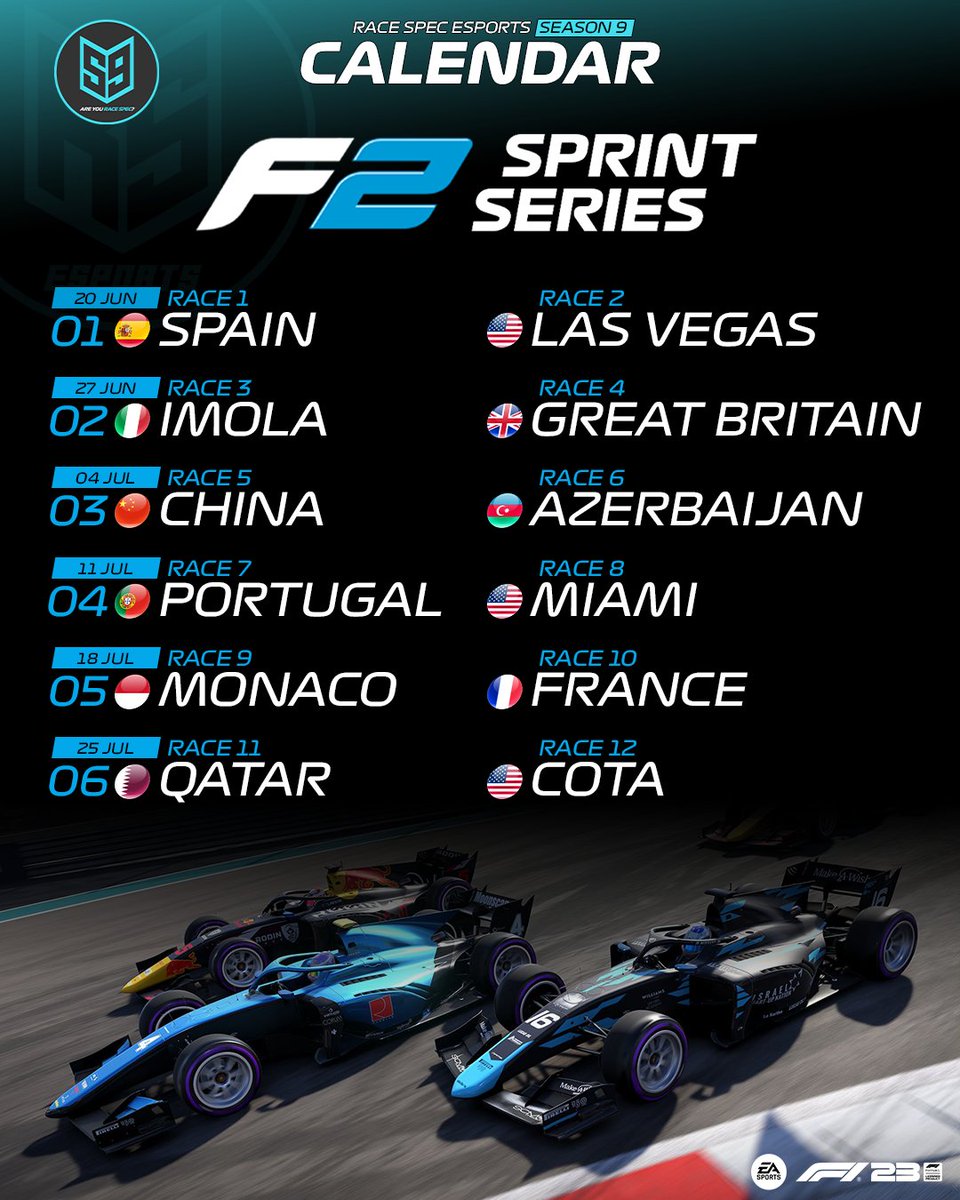 Racing on #F123 in less than 3 weeks? Let's do it!

Just days after release of F1 23 we'll be running two mini-series across 6 weeks before our main season starts in August.

Formula Endurance on SUNDAYS
&amp;
F2 Sprint Series on TUESDAYS

Sign up on Discord discord.gg/racespec