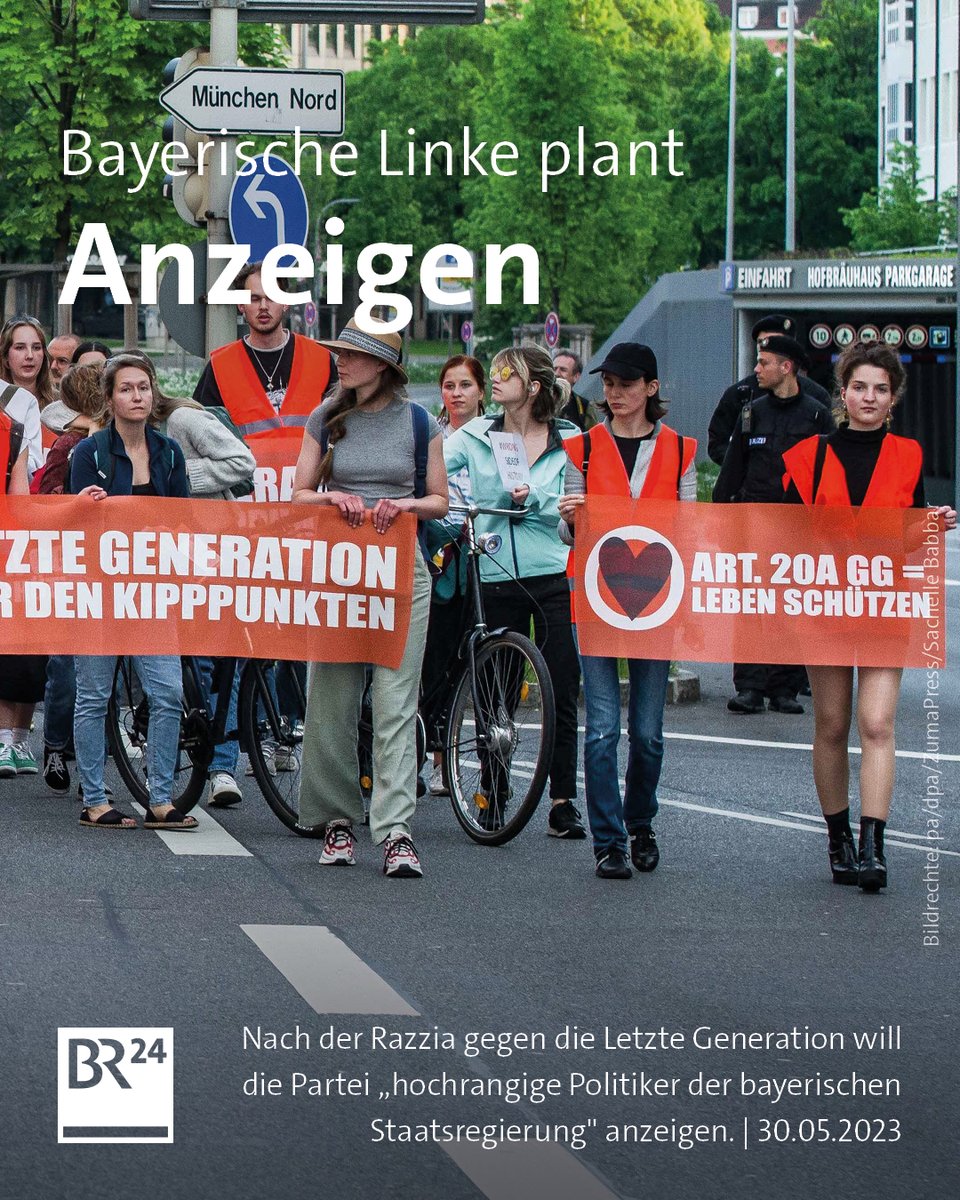 Die Linken in #Bayern wollen 'hochrangige Politiker der bayerischen Staatsregierung' anzeigen. Hintergrund ist die umstrittene Razzia gegen Aktivisten der '#LetztenGeneration'.
br.de/nachrichten/ba…