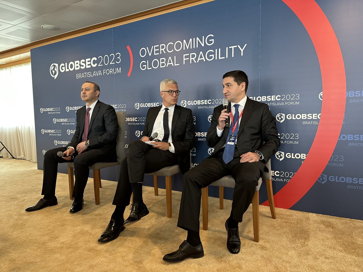 Hikmat Hajiyev @Hikmethajiyev Foreign policy adviser of the President of Azerbaijan joined the panel on “Towards a Peaceful Future: A New Dawn for the South Caucasus?” at the GLOBSEC Bratislava Forum. #GLOBSEC2023