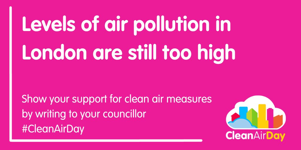 cleanairdayuk's tweet photo. Levels of air pollution in London are still too high. 

Let’s not miss this chance for change. Ask your local councillor to support clean air measures.   https://t.co/AUPFszxxrQ 

#CleanAirDay https://t.co/4MLXm6VJVO