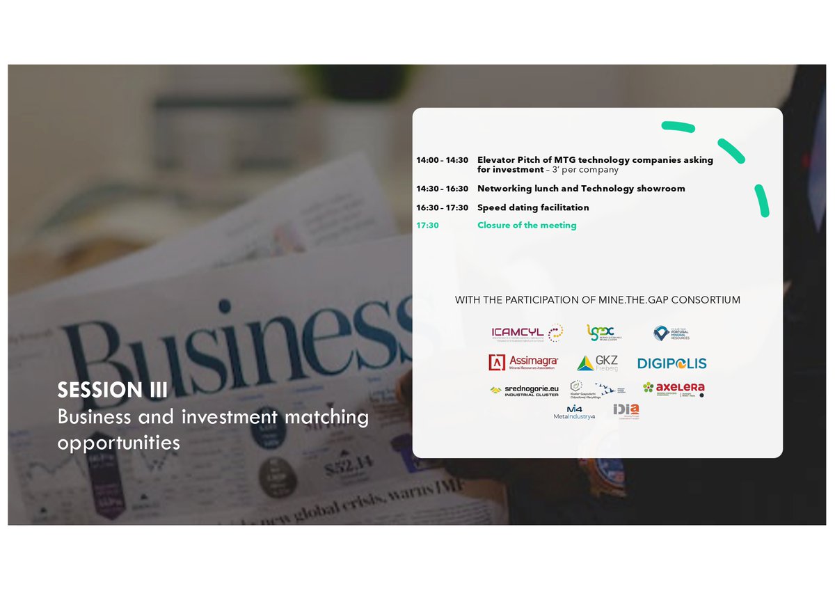 MINE.THE.GAP (@minethegap_eu) on Twitter photo 🗓️REMINDER! 1st of June #INVESTDAY event 💡EUROPEAN #INVESTMENT FORUM ON #RAWMATERIALS by <a href="/MINETHEGAP_EU/">MINE.THE.GAP</a>
👔#political representatives + European #mining companies + international high level #investors 🤝👀Check the PROGRAMME #Spain #Europa #industry 🗓️REMINDER! 1st of June #INVESTDAY event 💡EUROPEAN #INVESTMENT FORUM ON #RAWMATERIALS by <a href="/MINETHEGAP_EU/">MINE.THE.GAP</a>
👔#political representatives + European #mining companies + international high level #investors 🤝👀Check the PROGRAMME #Spain #Europa #industry