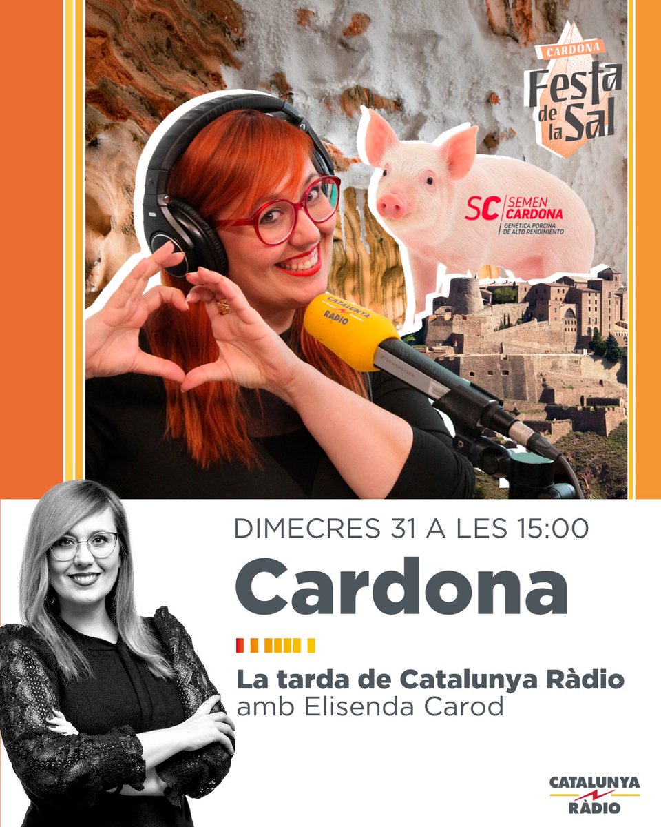 tardacatradio's tweet photo. 💥 Sal, història, castells i... semen de porc...

👉 Demà farem el programa des de la plaça de la Fira de Cardona!

🎉 Enviarem l'@EdgarFornos a inseminar truges, @enpautorres i en @frandomenech visitaran l'habitació 712 i donarem regals als que ens  vingueu a veure! https://t.co/w0b5dwyQ0M