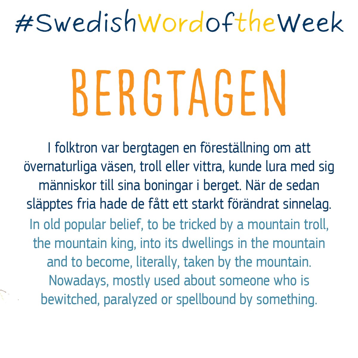 EUInterpreters's tweet photo. 🌄🇸🇪 #Bergtagen - to be tricked by a mountain troll, the mountain king, into its dwellings in the mountain - is our next word of the #SwedishWordOfTheWeek series to celebrate @sweden2023eu
Learn more ⏭️ https://t.co/S0NylN5T86
Join us every week to learn a new word! https://t.co/XhUhBcmP5I