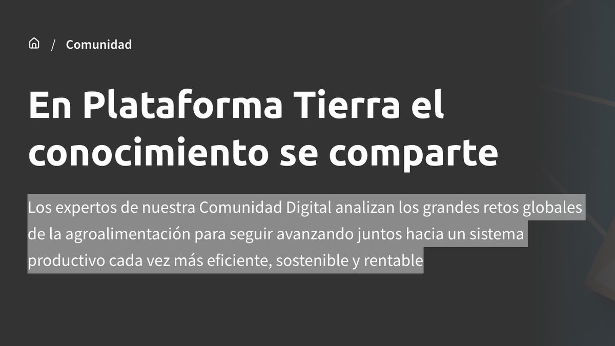 Desde #ComunidadTIERRA los expertos de nuestra Plataforma Tierra analizan los grandes retos globales de la agroalimentación para seguir avanzando juntos hacia un sistema productivo cada vez más eficiente, sostenible y rentable.

➡️ cajamar.info/3C0wQcr

Somos