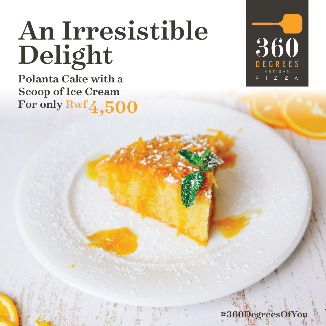 Sweet delights like this Polanta Cake with a scoop of Ice Cream are yours for the taking. Enjoy this irresistible #Mayoffer for only Rwf 4,500. #360DegreesForYou.