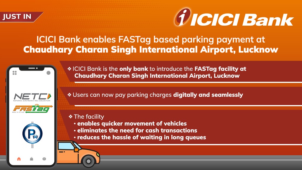 #JustIn: #ICICIBank enables @FASTag_NETC based payment facility for parking at Lucknow International Airport. The facility allows users to pay the parking charges digitally. 

#NETCFASTag #DigitalPayments @lkoairport