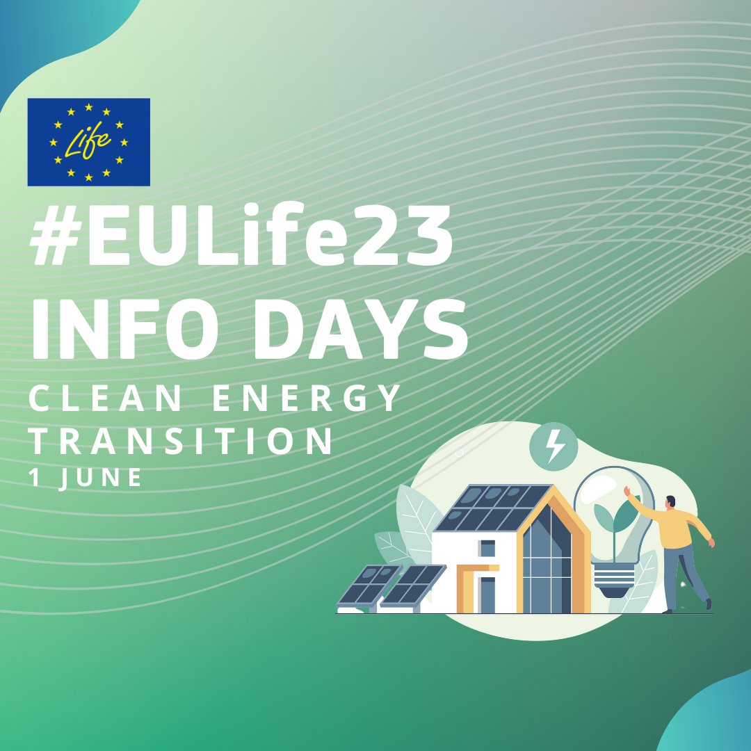 The #LIFEprogramme's Clean #EnergyTransition Info Day is coming! 📝

On 1 June get the chance to learn about:

💶 Funding opportunities 
🔎 How to apply for the #EULife23 call

ℹ️ More information 👉 europa.eu/!mfyNxF
