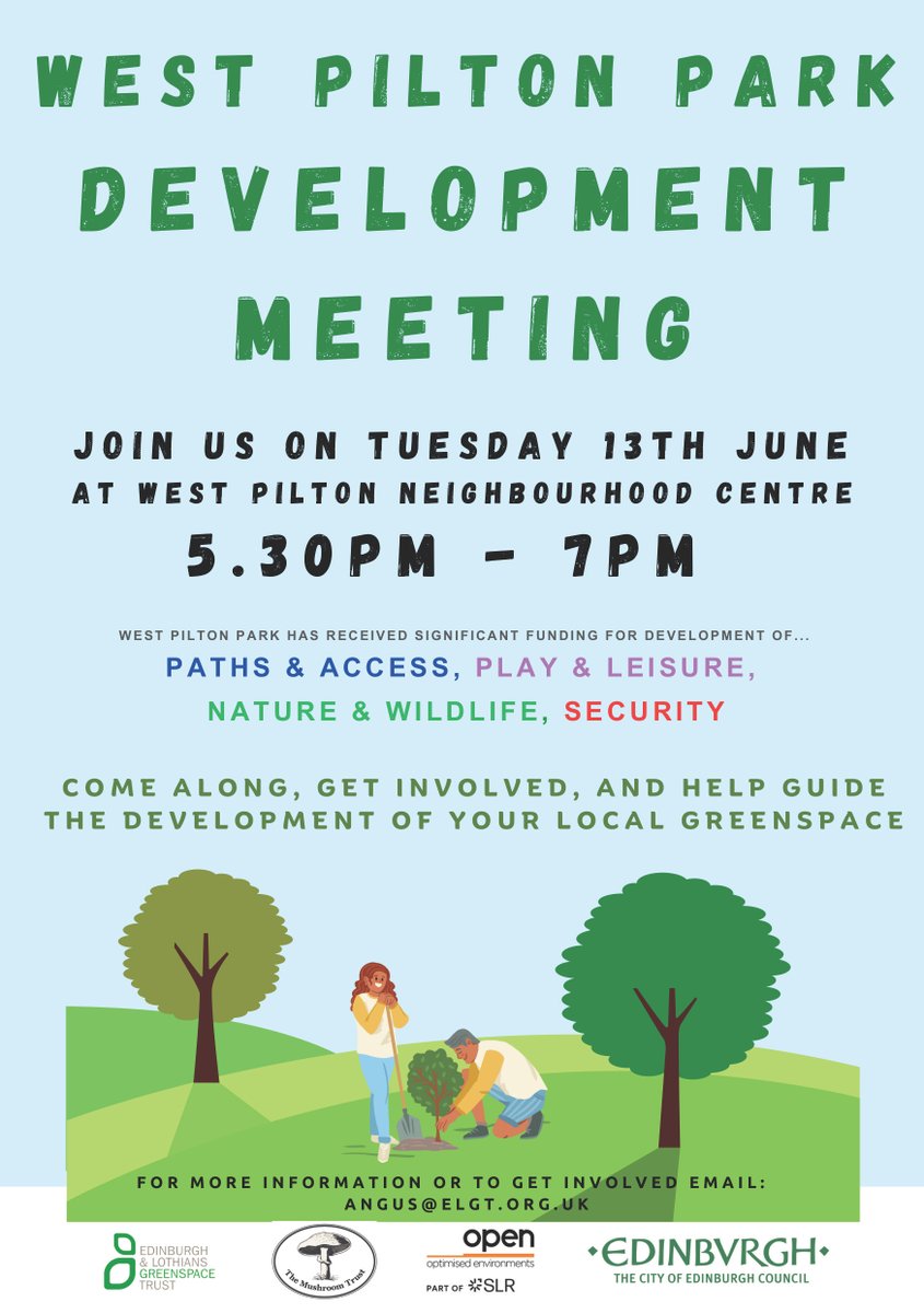 Edinburgh & Lothians Greenspace Trust (@greenspacetrust) on Twitter photo We need your help to guide the development of West Pilton Park.
Come along and get involved in your local greenspace.
Tuesday 13th June, 5.30pm – 7pm
At West Pilton Neighborhood Centre <a href="/wpparklife/">West Pilton Parklife</a> <a href="/Piltonequality/">Pilton Equalities Project</a> <a href="/PiltonComHealth/">Pilton Community Health Project</a> <a href="/NorthEdinbNews/">North Edinburgh Community News</a> <a href="/NorthEdinbNews/">North Edinburgh Community News</a> <a href="/northedinfest/">North Edinburgh Community Festival</a> We need your help to guide the development of West Pilton Park.
Come along and get involved in your local greenspace.
Tuesday 13th June, 5.30pm – 7pm
At West Pilton Neighborhood Centre <a href="/wpparklife/">West Pilton Parklife</a> <a href="/Piltonequality/">Pilton Equalities Project</a> <a href="/PiltonComHealth/">Pilton Community Health Project</a> <a href="/NorthEdinbNews/">North Edinburgh Community News</a> <a href="/NorthEdinbNews/">North Edinburgh Community News</a> <a href="/northedinfest/">North Edinburgh Community Festival</a>