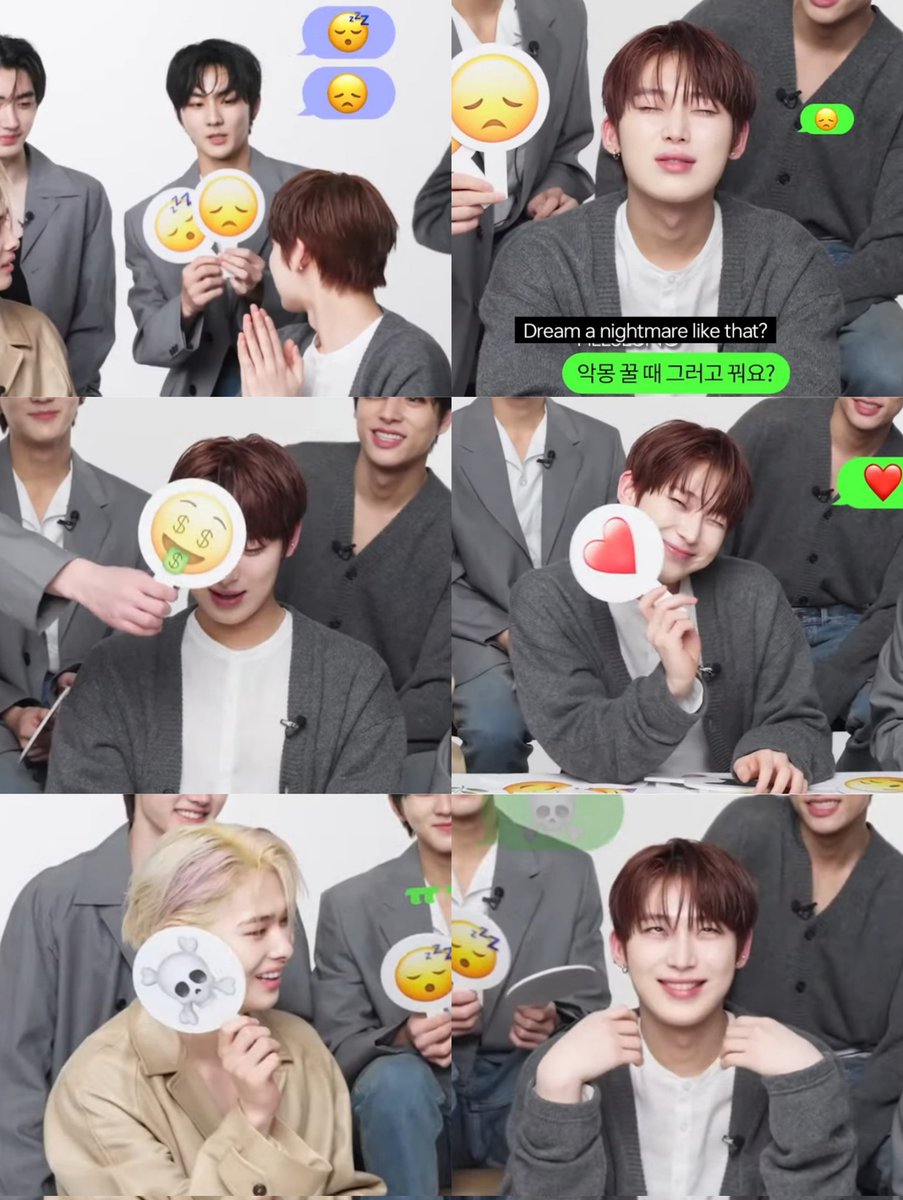 the question to the members for sunoo was ‘what special face do you want to see on sunoo except for a smiling face?’ and look at how sunoo copied all of the emojis that the members picked for him 😆