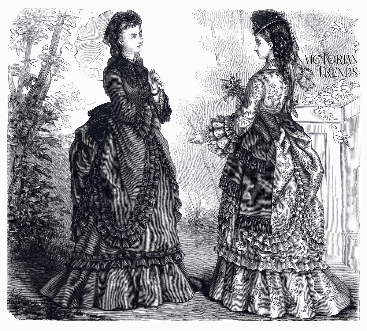 #Fashionhistory: Ladies in promenade dresses at the park, 1872. 
|| #19thcenturyfashion #americanfashion #belleépoque #fashionillustration #gildedage #victoriantrends #vintageart #vintageillustration