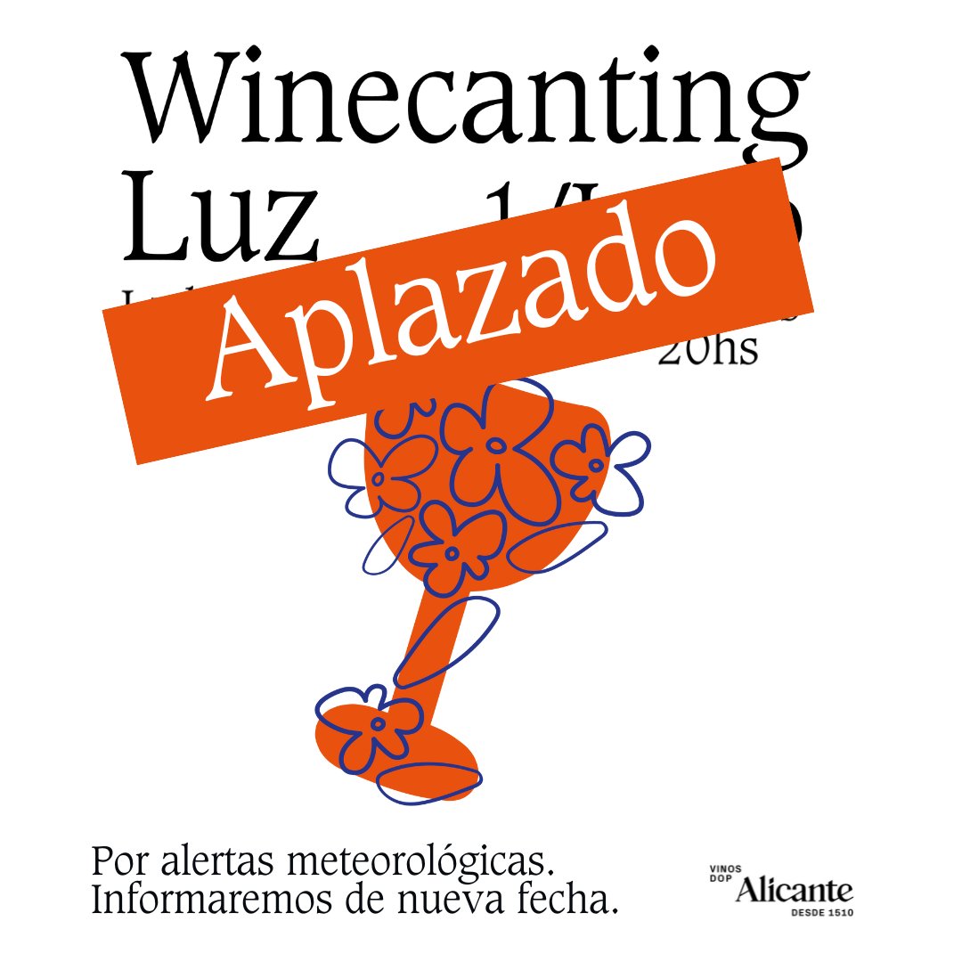 Winecanting Luz se pospone
🔗bit.ly/3WHhza6 
@Vinos_ALICANTE #vino #vinoDO #DenominacióndeOrigen #Alicante