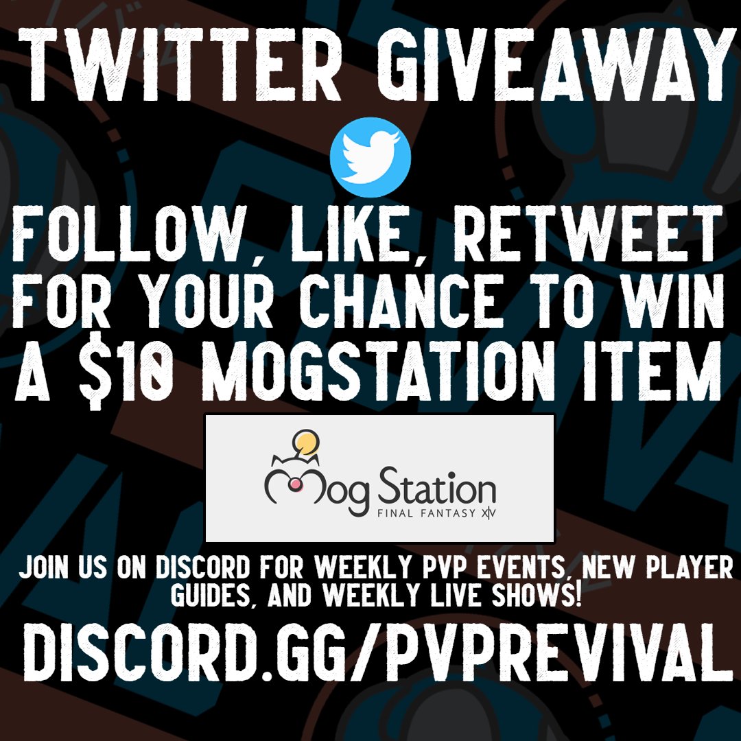 PvPRevival's tweet photo. To celebrate the start of Crystal Conflict Season 7 we're hosting a $10 Mog Station GIVEAWAY!

To Enter:
✅• Be a Follower!
💕• Like &amp; Retweet! (No QRT)

The winner will be picked on June 30th.

(Please make sure to have DMs open.) 

#FFXIV #FFXIVPvP #FinalFantasyXIV #FF14 https://t.co/t51fGbDahd