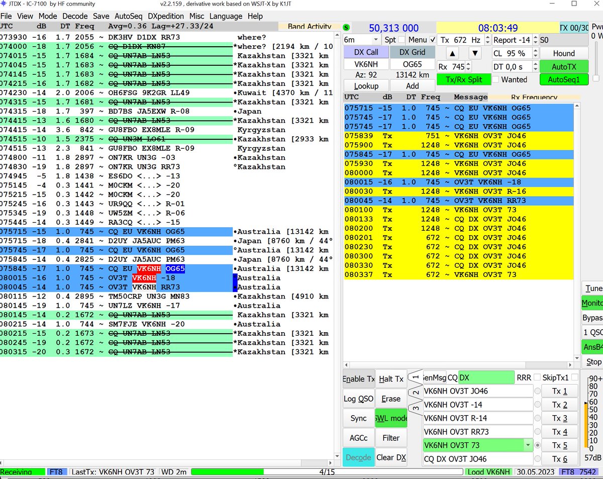 Earlier today i worked VK6NH from OG65 square. Its crazy its even possible on 6m #DX #OV3T #6m #50mhz #VK6NH