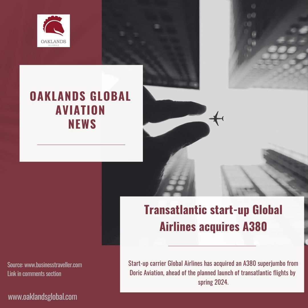 Great news for transatlantic start-up @globalairlines  as it acquires an A380 superjumbo.

#globalairlines #a380 #superjumbo #airline #aircraft #aviation