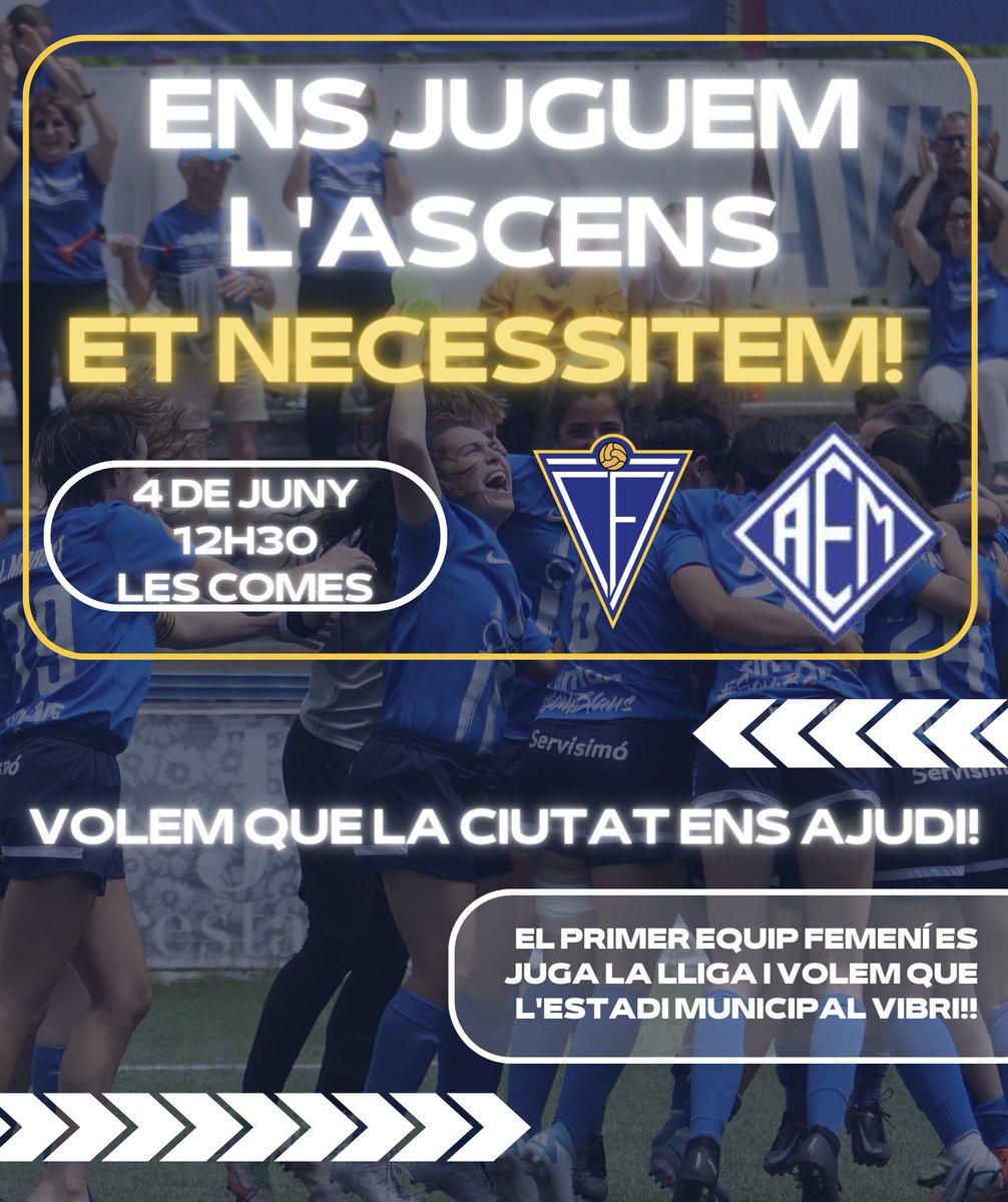 𝐋𝐀 𝐆𝐑𝐀𝐍 𝐅𝐈𝐍𝐀𝐋 𝐏𝐄𝐑 𝐋’𝐀𝐒𝐂𝐄𝐍𝐒❗

Diumenge ens juguem la lliga, a Les Comes, i tu ens pots ajudar a aconseguir-la! 

Vine a animar al Primer Equip i fes que aconseguim jugar a Nacional la pròxima temporada! 💙

#SomIgualada #SomBlaves
