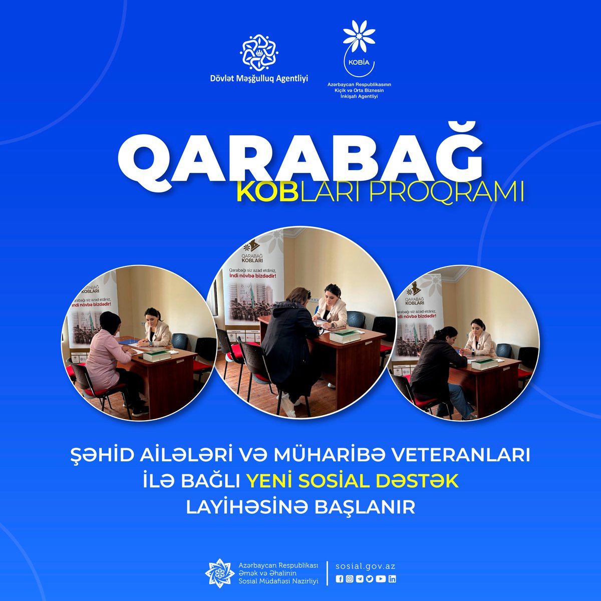 sosial_gov_az's tweet image. Şəhid ailələri, müharibə veteranları və onların ailə üzvlərinə sosial dəstək məqsədi daşıyan yeni Qarabağ KOB-ları proqramına start verilib.

Ətraflı:➡️🔗 sosial.gov.az/post_697329
#ƏƏSMN #DMA #KOBİA