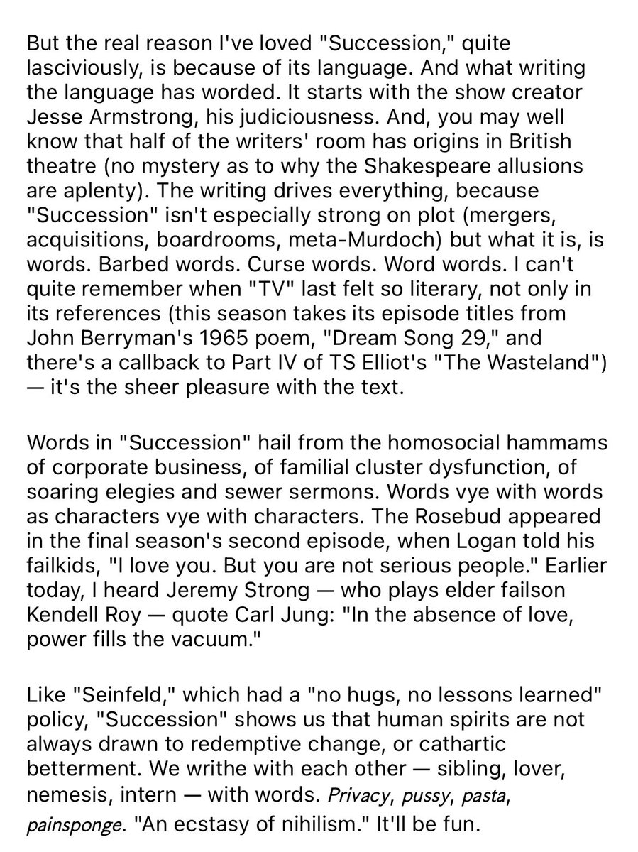 <a href="/shumonbasar/">Shumon Basar</a> absolutely nails why i have loved watching <a href="/succession/">Succession</a>: the words. this show is porn for writers.