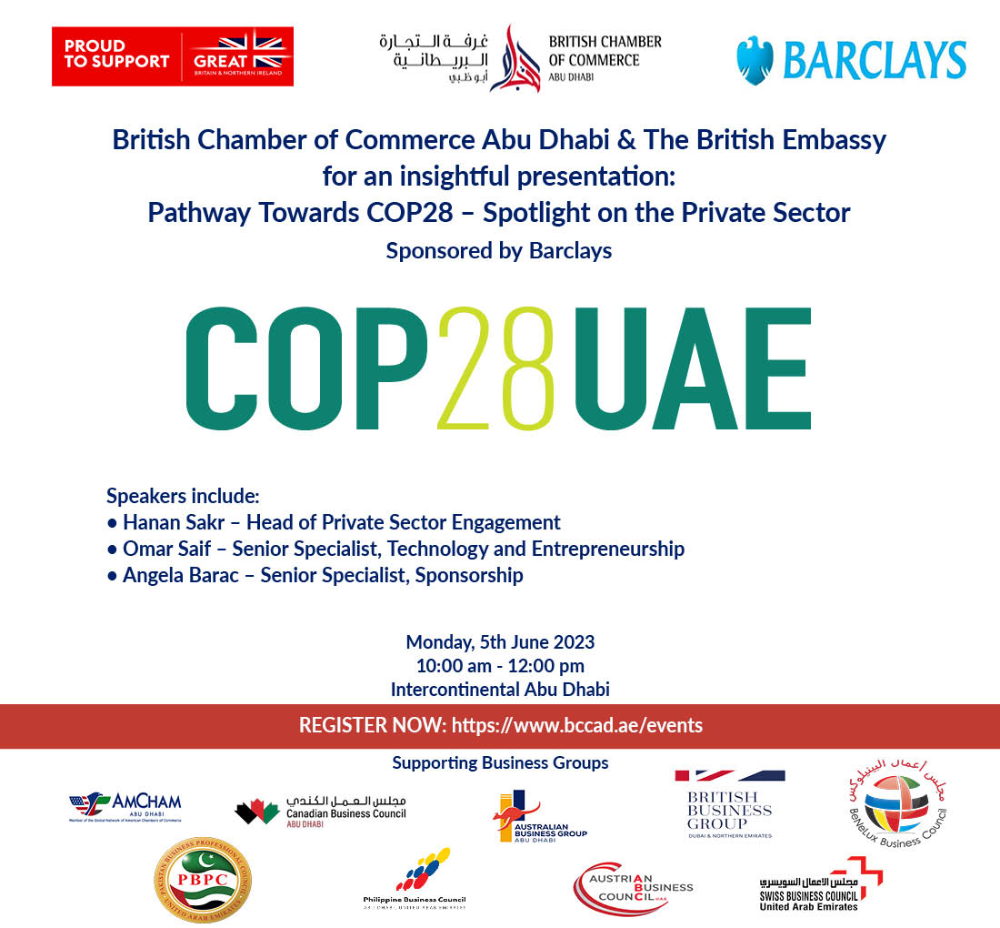 swissbcuae's tweet photo. This in-person event will focus on providing information to the private sector, SME's and the local business community on how they can engage and be visible during COP28. 

REGISTER NOW: https://t.co/oPIAGgES6T

#cop28 #cop28uae #privatesector #uae #corporate #cop28event https://t.co/f2FpBuiYjS