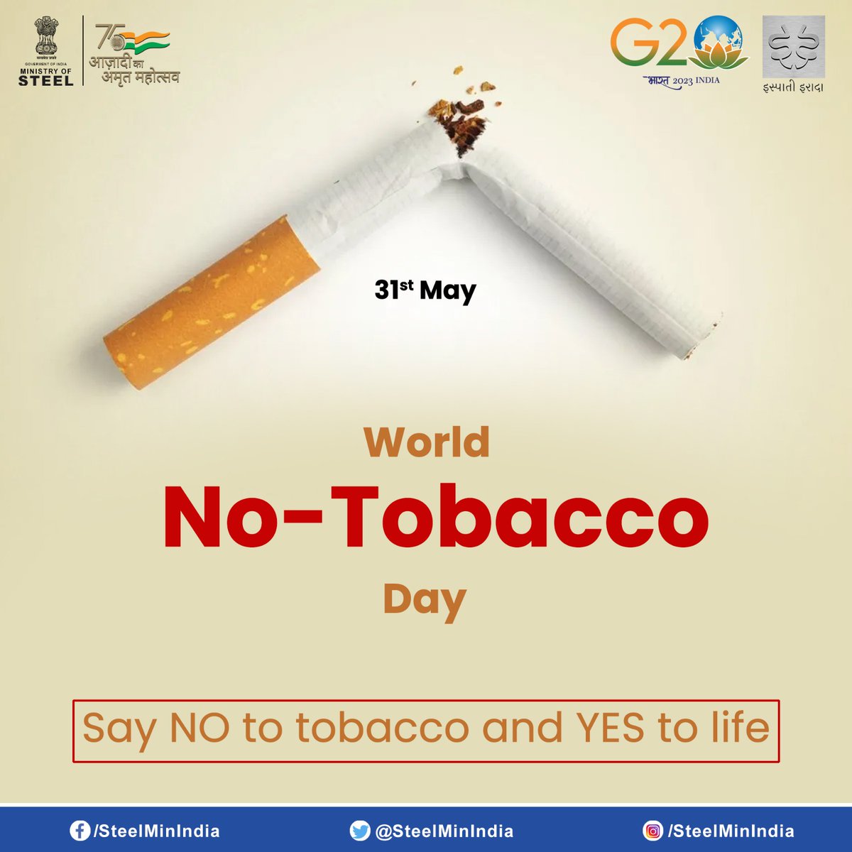 SteelMinIndia's tweet image. Habits can have a significant impact on one's life, choose wisely.
Say #NO to tobacco.🚭
#PositiveHabits #ChooseWisely #NoToTobacco #TobaccoFreeLife