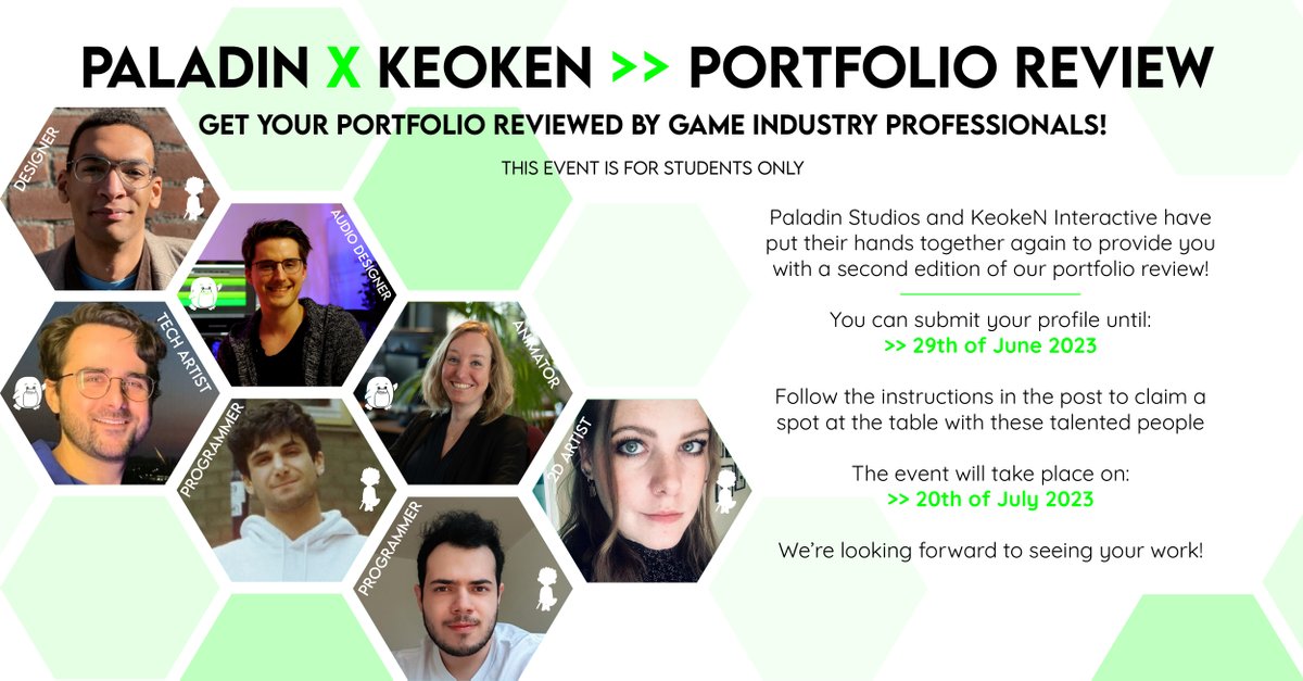 paladinstudios's tweet image. Together with @KeokeN we are organising a second in person portfolio day for students!

We’re doing this in July of this year, so if you have want to get feedback on your portfolio from industry professionals, this is your chance!
Register here: pldn.co/3OMiSTd