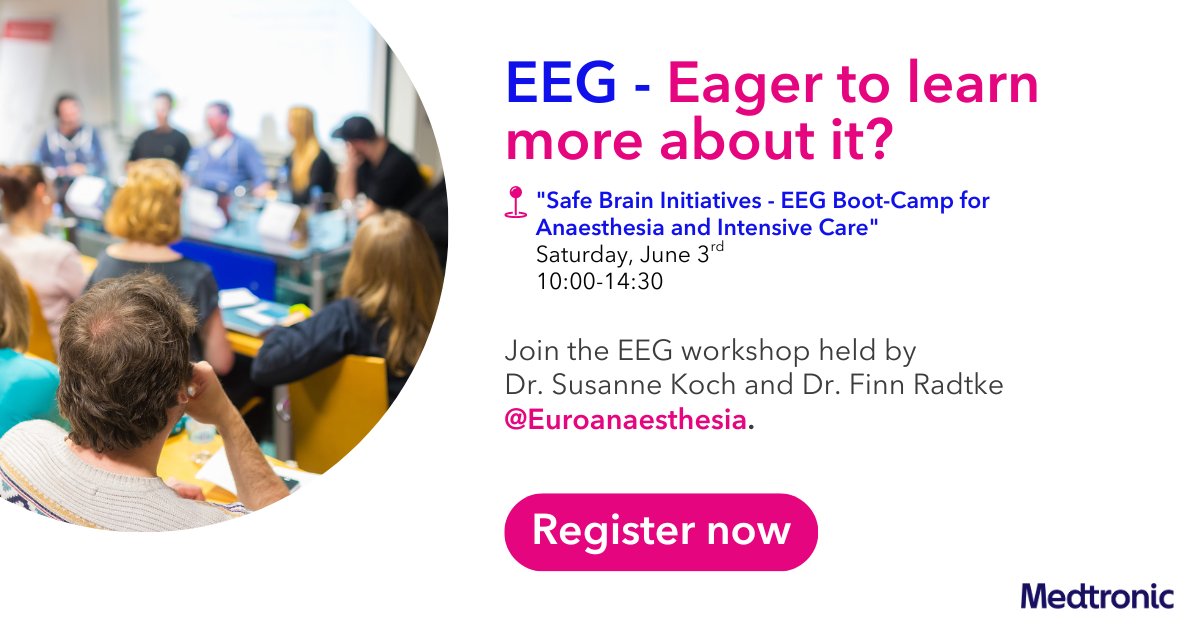 Join @euroanaesthesia’s onsite workshop 'Safe Brain Initiatives - EEG Boot-Camp for Anaesthesia and Intensive Care', spons. by Medtronic, 10:00-14h30, Sat., June 3rd. 
Attendance is limited & requires pre-registration: bit.ly/43v42ES

#patientsafety #education #ICU #EA23