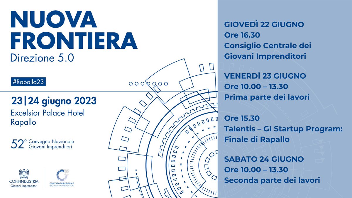 #Rapallo23 | Scopri tutti gli appuntamenti del nostro prossimo Convegno "Nuova Frontiera – Direzione 5.0"
Unisciti a noi per una due giorni di dibattito e confronto con imprese, istituzioni e politica.
Scopri di più: 3reg.it