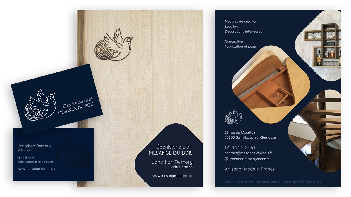 splitfire's tweet photo. Découvrez la nouvelle image de marque de Mésange du bois, ébéniste artisan d'art. Au programme pour notre agence :  #cartesdevisite , communication #print et supports événementiels.
Rendez-vous sur https://t.co/GcvwgpoQ6y pour en apprendre plus sur ses réalisations. https://t.co/QU2AxMDSpJ