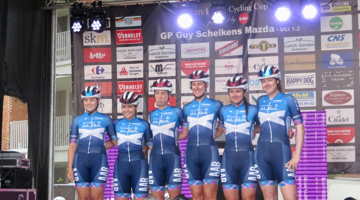 AlbaRoadTeam's tweet photo. A solid days work in Belgium at the GP Mazda Schelkens. A very strong field including WWT teams.   Sophie, Arianne and Amelia finishing safely in the bunch. Despite not finishing, Beth, Daisy and Vicky all gained very valuable experience at this level. https://t.co/BtR1ZXtJfw