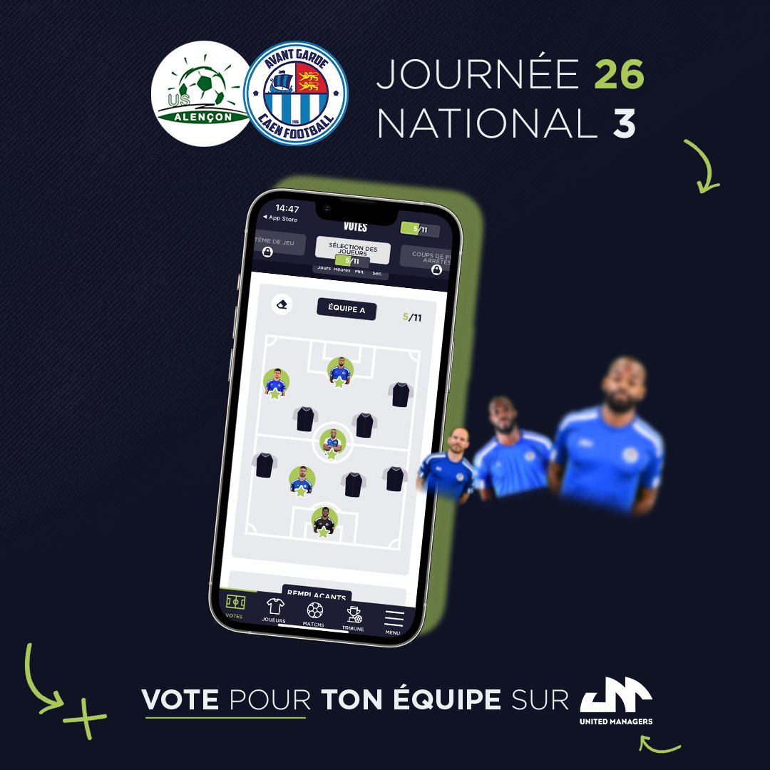 UManagers_fr's tweet photo. 𝙑𝙤𝙩𝙚 𝙥𝙤𝙪𝙧 𝙩𝙤𝙣 𝙚𝙦𝙪𝙞𝙥𝙚 !

Prépare la prochaine rencontre de l'@AGCaen sur l'app United Managers ! https://t.co/oHS0b92x4U