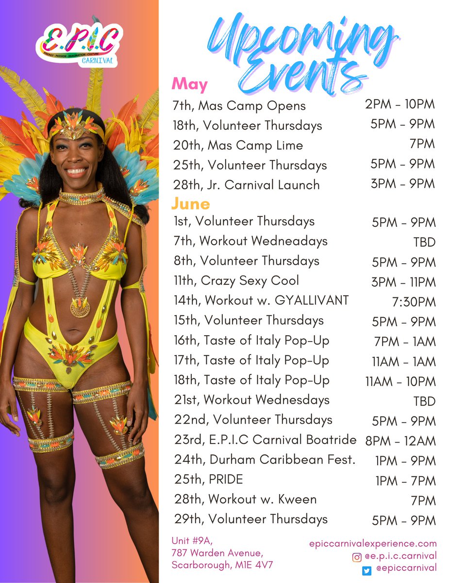 epiccarnival's tweet photo. Summer is packed!! #endlesssummer Join E.P.I.C Carnival for more than Toronto Caribbean Carnival Grand Parade... we've got events all season long! #epiccarnival @GoTOCarnival #TOCarnival aka #torontocarnival https://t.co/b4ZaKm5JU5