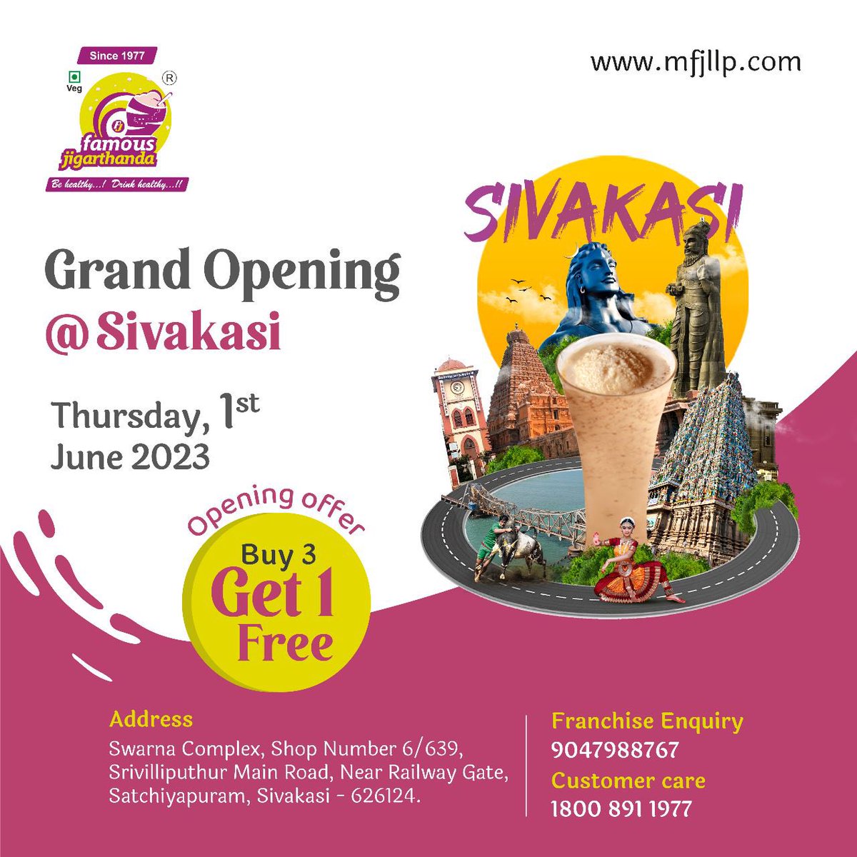 FAMOUSJIGAROFFL's tweet photo. WELCOMES YOU ALL 

#famousjigarthanda #maduraifamousjigarthanda #ilovejigarthanda #sivakasi #virudhunagar #TamilNadu #openingceremony

FOR BUSINESS ENQUIRY : +9190479-88767

https://t.co/r4cK0g4q9m https://t.co/LhJ17buGDU