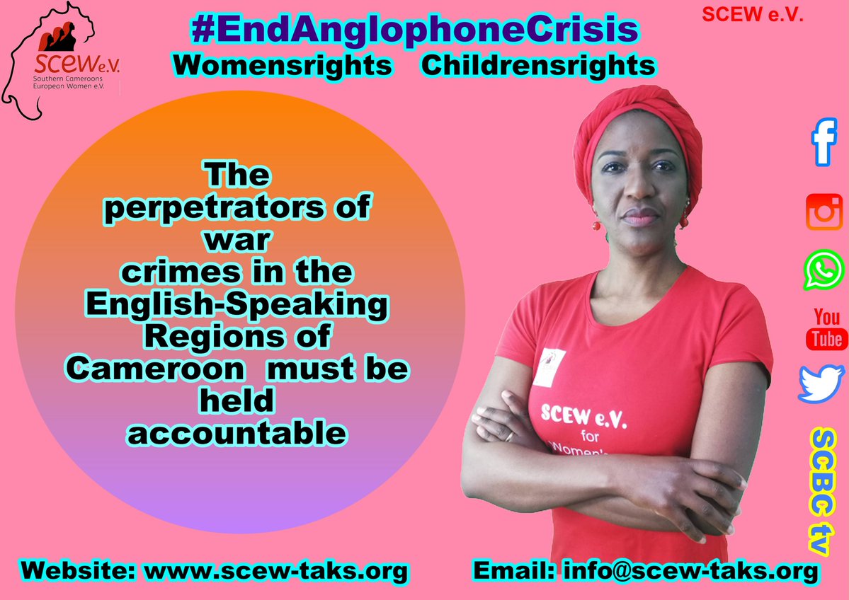 SCEW adds her voice to that of the US Senate to condemn gross human rights violation by the Cameroun regime & urges the international community to continue to push for a cessation of violence.
#EndAnglophoneCrisis & initiate #Peace Talks
#Womensrights
#Childrensrights
 @UN_HRC