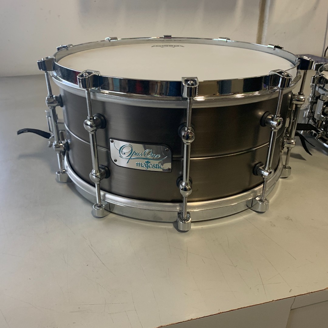 This Opus One 14x6.5 Brass Snare Drum is headed to Dallas Percussion as a giveaway prize for their grand opening on June 10th! We are super excited for this team and what this will mean for the Dallas percussion community! #majesticpercussion