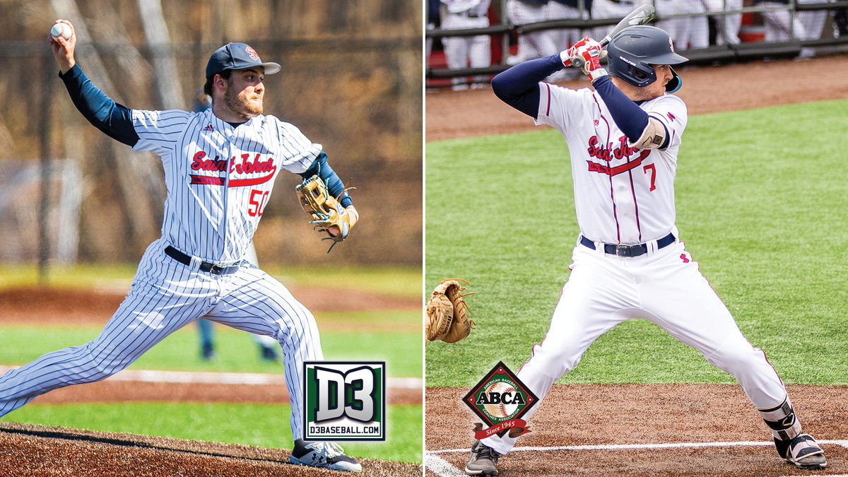 Congrats to <a href="/SJU_Baseball/">SJU Baseball</a> senior RHP Jack Haring &amp; senior DH Max Nyrop for earning All-Region honors!

SJU has now had 41 All-Region selections since 2010.

RELEASE: gojohnnies.com/news/2023/5/30…

#GoJohnnies #d3baseball