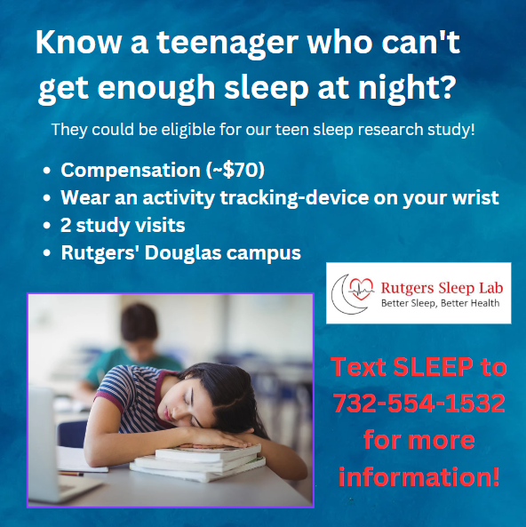 Text SLEEP to 732-554-1532 to get more information about our teen sleep study! You can also fill out our screening questionnaire at this link: rutgers.ca1.qualtrics.com/jfe/form/SV_8c…
Be sure to answer all questions on the screening questionnaire in order to receive a response from us.