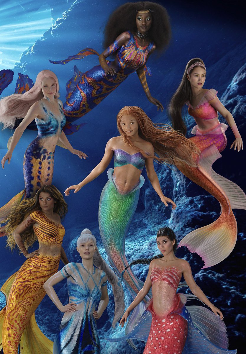 ariel’s sisters in original
vs.
live action college brochure

are we supposed to assume ariel’s father had 7 different baby mamas?